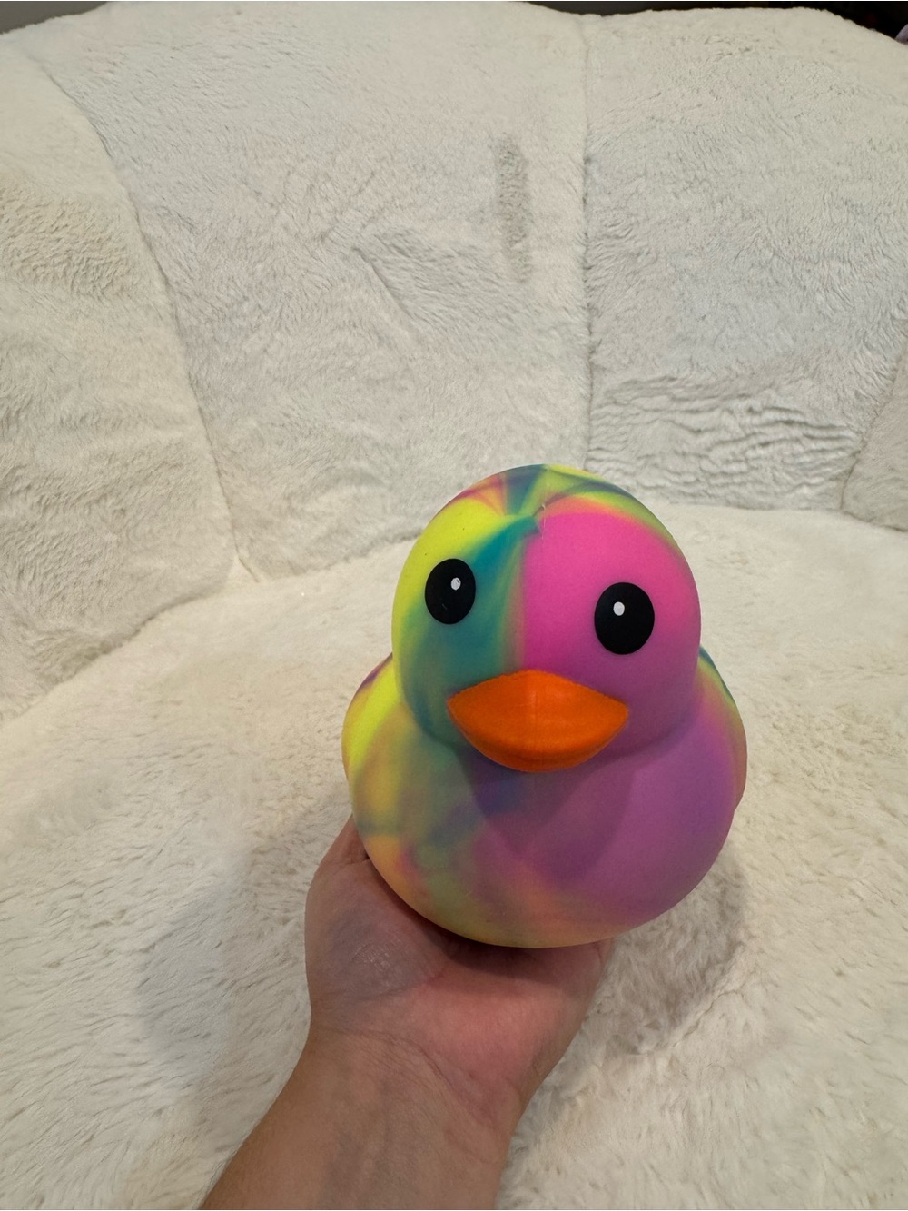 Rainbow Pink Plush-Look Rubber squeezy Duck
